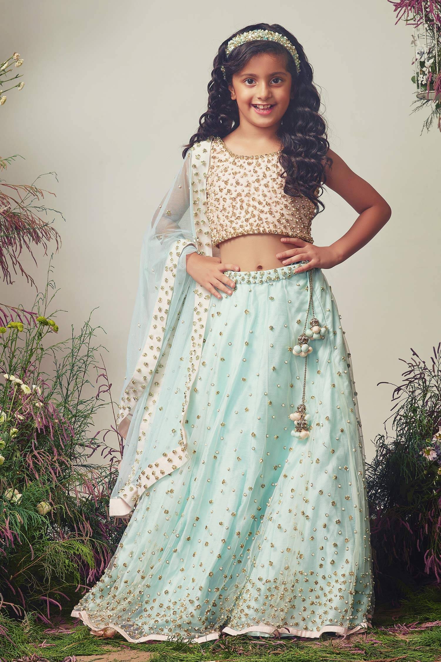 Designer Embroidered lehenga with blouse and dupatta by Priyanka Jain Online at Scrollnshops